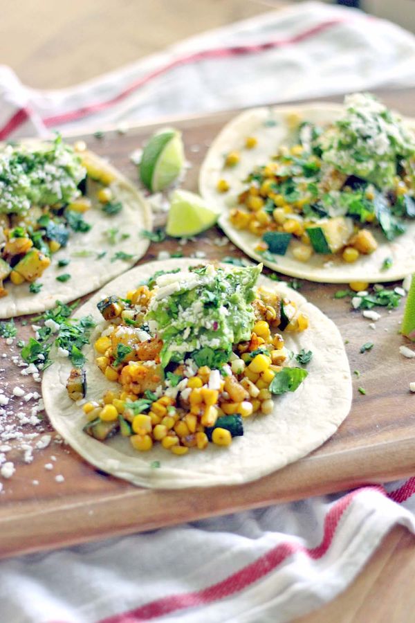 Zucchini and Corn Tacos with Fresh Guacamole