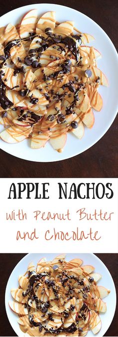 Apple nachos with peanut butter and chocolate