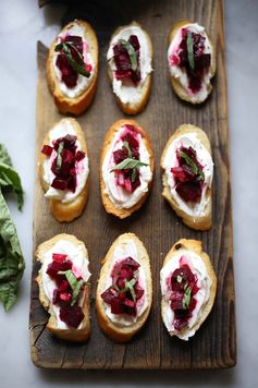 Beet Bruschetta with Goat Cheese and Basil