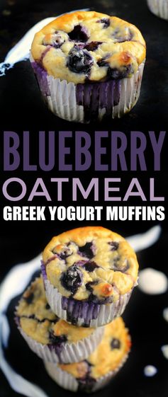 Blueberry Oatmeal Greek Yogurt Muffins
