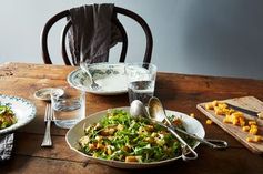 Brussels Sprouts and Apple Salad with Cheddar and Rye Breadcrumbs