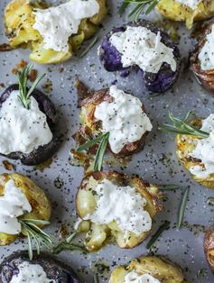 Buttered Rosemary Smashed Potatoes with Burrata