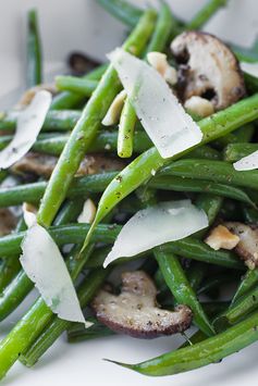 Buttery French Green Beans with Garlic-Sauteed Mushrooms, Shaved Parmesan and Toasted Hazelnuts