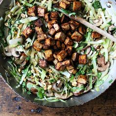 Cabbage Pad Thai with Baked Tofu