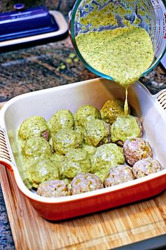 Chiles Rellenos Meatballs with Tomatillo Sauce