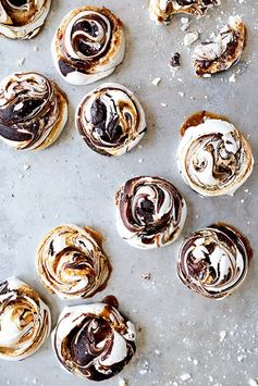 Chocolate and Salted Caramel Swirled Meringues