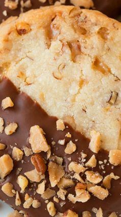 Chocolate Dipped Toffee Pecan Shortbread Cookies