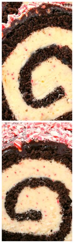 Chocolate peppermint bark roll cake