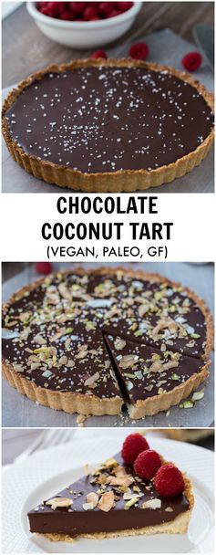 Chocolate Raspberry Coconut Almond Tart (Gluten-free, Vegan