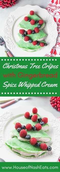 Christmas Tree Crepes with Gingerbread Spice Whipped Cream