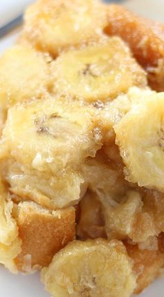 Coconut Rum Banana Upside Down Croissant French Toast Casserole