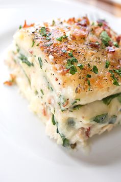Creamy Chicken Florentine Lasagna with Two Cheeses, Baby Spinach and Crispy Bacon