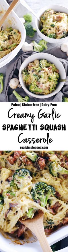 Creamy Garlic Spaghetti Squash Casserole (Paleo, GF + Dairy-Free