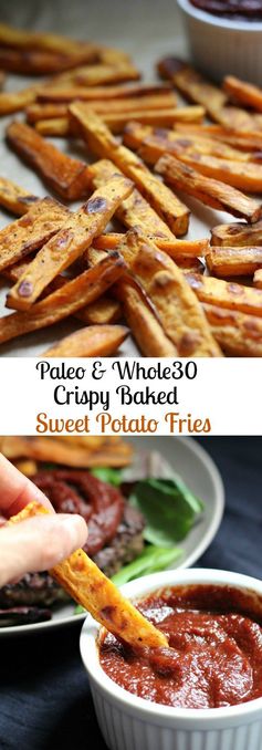 Crispy Baked Sweet Potato Fries & Homemade BBQ Sauce (Paleo & Vegan