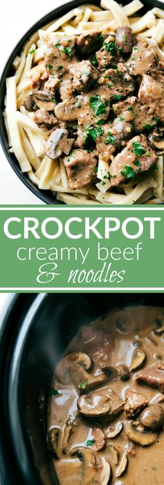 Crockpot Creamy Beef & Mushrooms Over Noodles