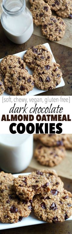 Dark Chocolate Almond Oatmeal Cookies