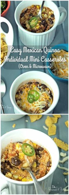 Easy Mexican Quinoa Individual Mini Casseroles (Oven & Microwave