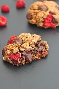 Flourless Dark Chocolate Raspberry Almond Butter Oatmeal Cookies