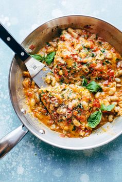 Garlic Basil White Fish Skillet with Tomato Butter Sauce