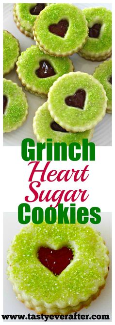 Grinch Heart Raspberry Filled Sugar Cookies