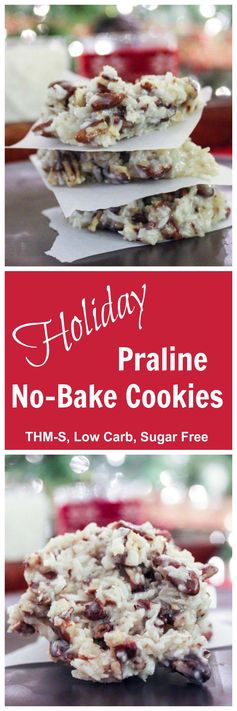 Holiday Praline No-Bake Cookies (THM-S, Low Carb, Sugar Free