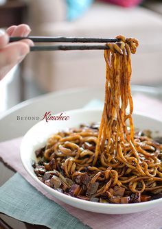 Jjajangmyun, the Korean-Chinese noodles with black bean paste