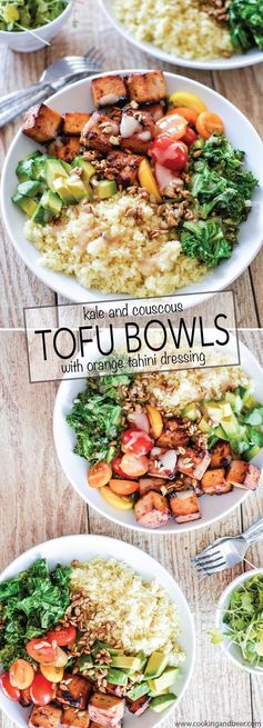 Kale and Couscous Tofu Bowls with Orange Tahini Dressing