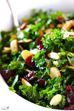 Kale Salad with Warm Cranberry Almond Vinaigrette