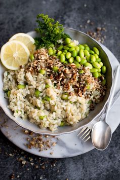 Lemon and Edamame Bean Risotto with Pecans