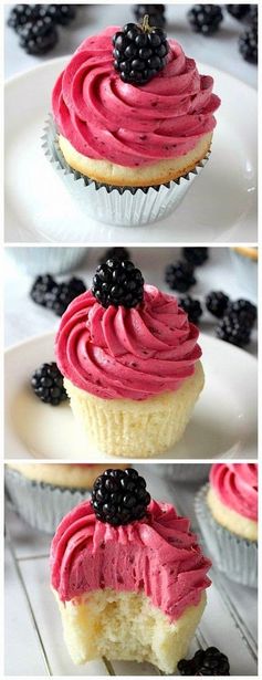 Lemon Cupcakes with Blackberry Buttercream