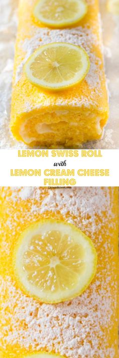 Lemon Swiss Roll Cake with Lemon Cream Cheese Filling