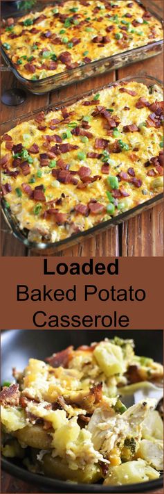 Loaded Baked Potato Casserole with Chicken for a Crowd