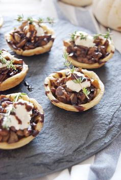 Mini Mushroom Tarts with Goat Cheese Mousse and Balsamic Glaze