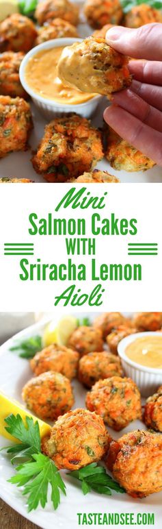 Mini Salmon Cakes with Sriracha Lemon Aioli
