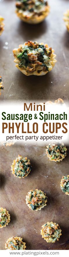 Mini Sausage and Spinach Phyllo Cups