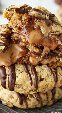 Molten Caramel Chocolate Oatmeal Cookies