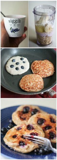 Oatmeal Blueberry Yogurt Pancakes (gluten free, high protein!