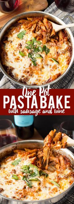 One Pot Pasta Bake with Sausage and Wine