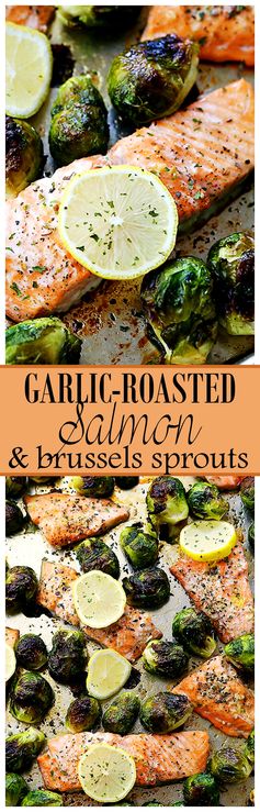 One Sheet Pan Garlic Roasted Salmon with Brussels Sprouts