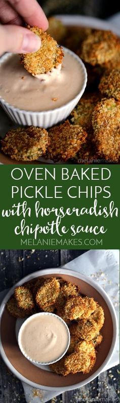 Oven Baked Pickle Chips with Horseradish Chipotle Sauce
