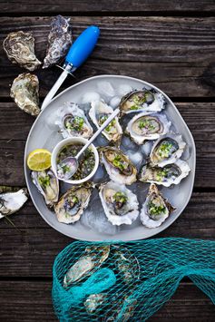 Oysters with Mustard Seed, Cucumber, Dill Mignonette