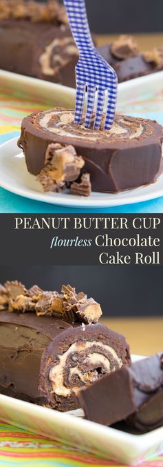 Peanut Butter Cup Flourless Chocolate Cake Roll