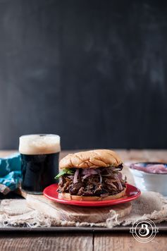 Porter Pulled Duck Burger with Beer Pickled Onions