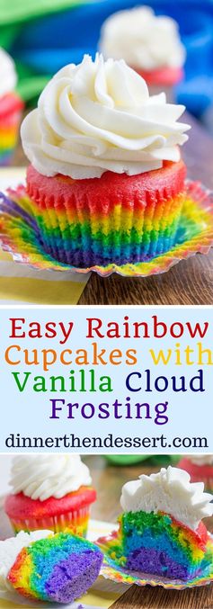 Rainbow Cupcakes with Vanilla Cloud Frosting