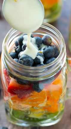 Rainbow Fruit Salad In A Jar with Citrus Yogurt Dressing