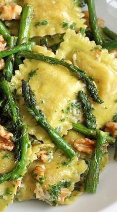 Ravioli With Sauteed Asparagus and Walnuts