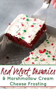 Red Velvet Brownies with Marshmallow Cream Cheese Frosting