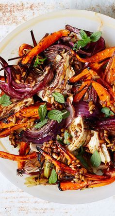 Roasted Carrots and Red Onions with Fennel and Mint