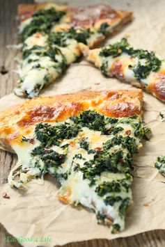 Roasted garlic spinach white pizza