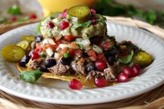 Shredded Beef Tostadas with Pomegranate Guacamole